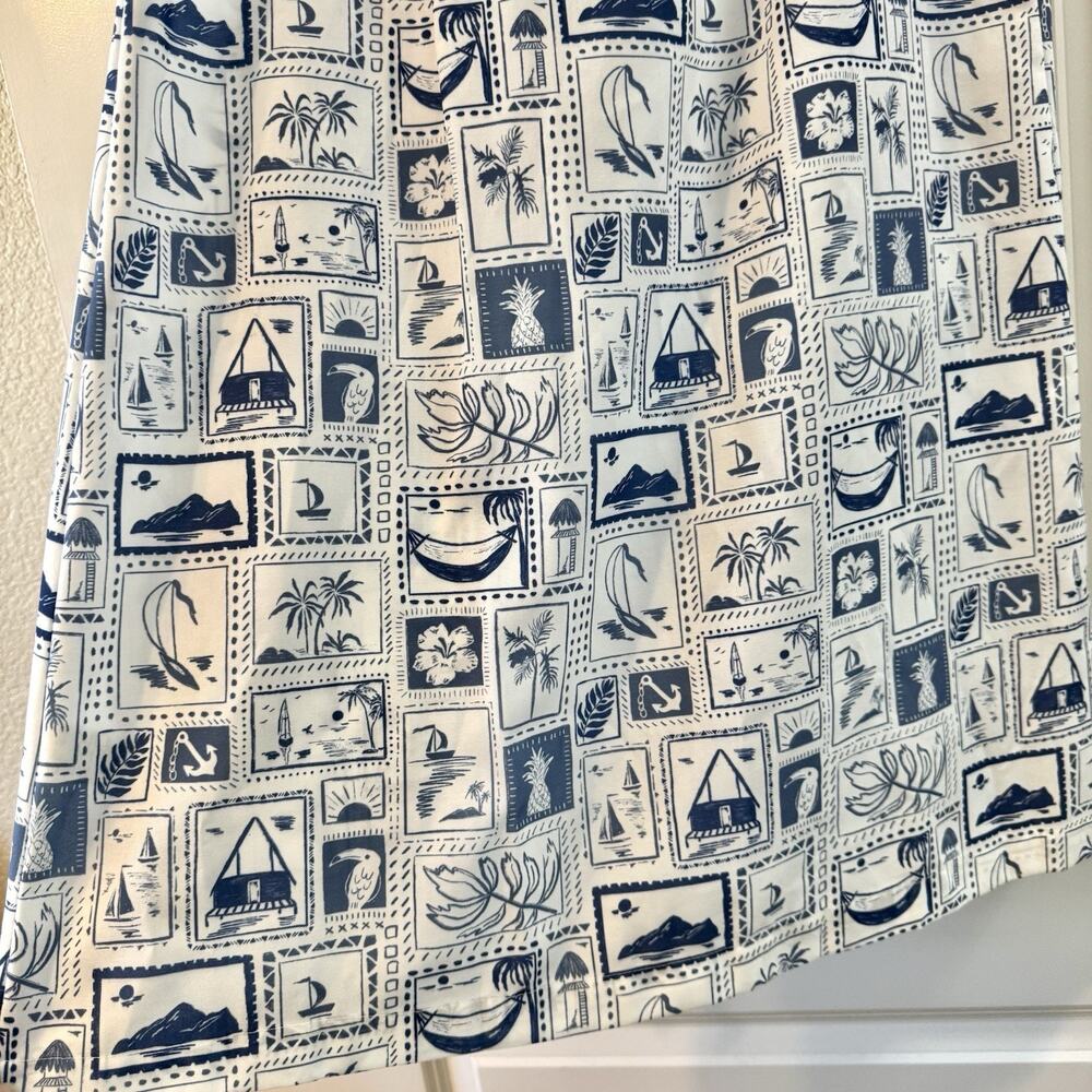 MABLE Womens Medium Wrap Midi Skirt Blue White Tropical Nautical Beach Vacation - Picture 8 of 15